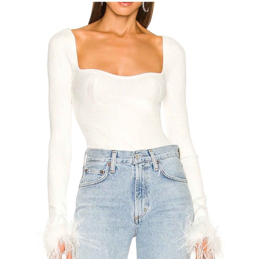 Women’s lovers and friends Feather Trim Knit Top white/cream size medium
